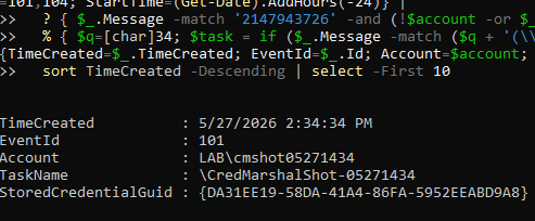 Powershell showing the results of the command